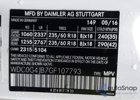 2016 Mercedes-Benz Glc 300 из США, поврежденный, VIN WDC0G4JB7GF107793